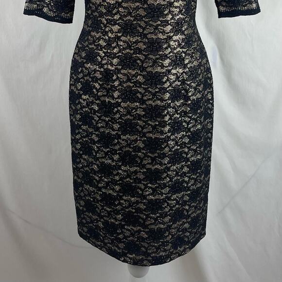 Eliza J Sheer Metallic Black Gold Lace Glam Party Event Dress NWOT Size 8 - Picture 4 of 14